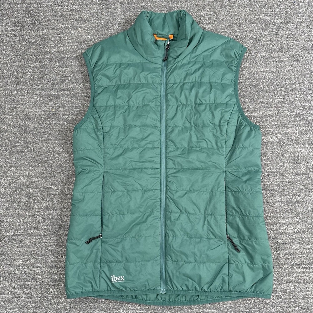 Ibex Wool Aire Vest Women Medium Green Puffer Athletic Hike Outdoor Pockets Camp